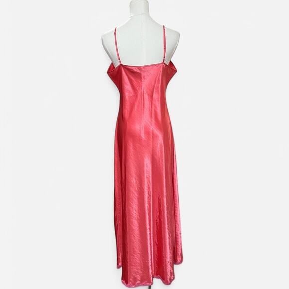 VTG Y2K Chanteuse Bright Coral & Hot Pink Floral Lace Satin Maxi Slip Dress M - Picture 6 of 7